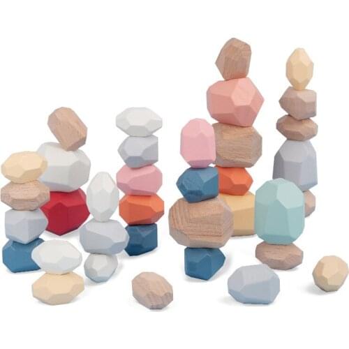 Children Stacked Stone Balance Toy Wooden Colored Blocks Jenga Stacking Game Rainbow Montessori Education Toy Gift For Kids Hot