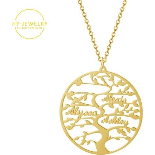 Personalized Family Tree Name Necklace Customized Name Nameplate Necklace Gold Stainless Steel Family Women Men Christmas Gifts