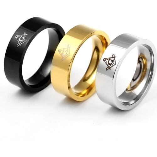6mm Freemasons Ring Masonic Rings For Men Women Gold Silver Black 316L Stainless Steel Charms Freemasonry fashion Jewelry