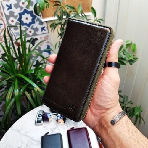 Oslo Leather Wallet with Zippered Phone Slot, 100% First Class Genuine Calfskin, Handmade, Suitable for male & female use