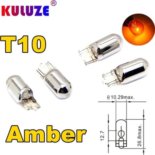 Kuluze W5W T10 158/194 Chrome Amber Color Light Bulbs 12V 5W Replacement Bulbs License Plate lights 3rd STOP lamp Parking light