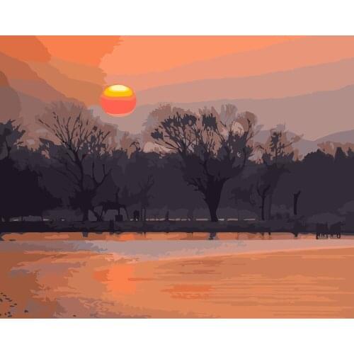 MaHuaf-i285 Room Home Decor Wall Art colorful sunset DIY Painting By Numbers On Canvas Frameless Modern Realist Wall Pictures
