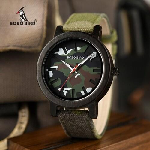 Fashion Sport BOBO BIRD Mens Watch Wood Camouflage Color Wooden Watches Stylish Quartz Wristwatch relogio masculino R24