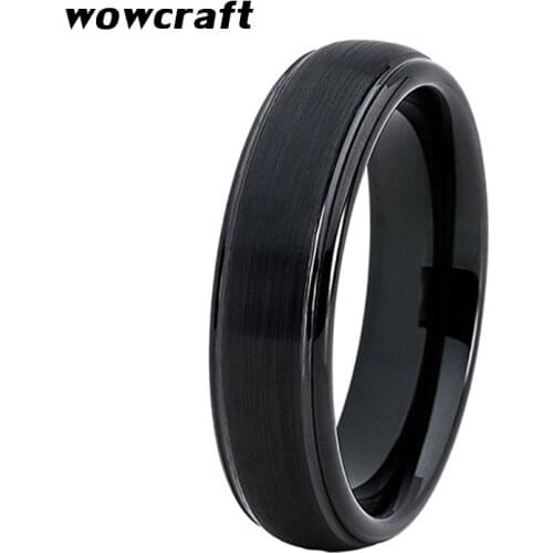 Mens Womens Tungsten Wedding Band Black Color with Stepped Edges Comfort Fit Matte Finish Surface