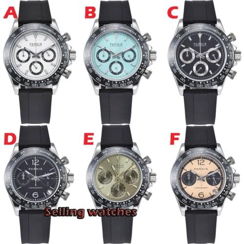 Parnis 39mm Quartz Watch Men Chronograph Top Brand Luxury Pilot Business Waterproof Sapphire Crystal WristWatch