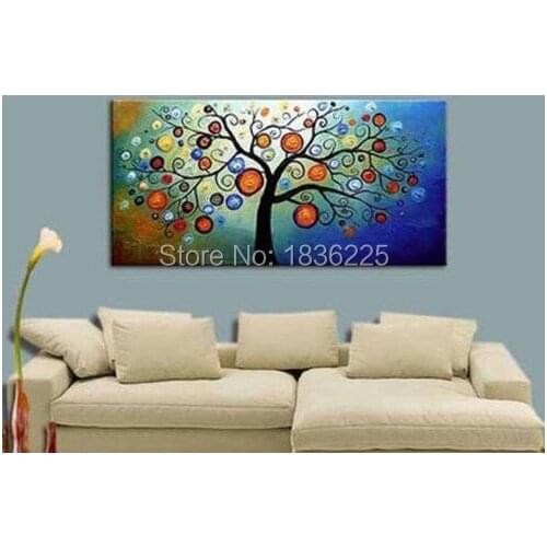 Wall art paintings rich trees with leaves oil painting on canvas hand painted abstract red flower oil painting wall pictures