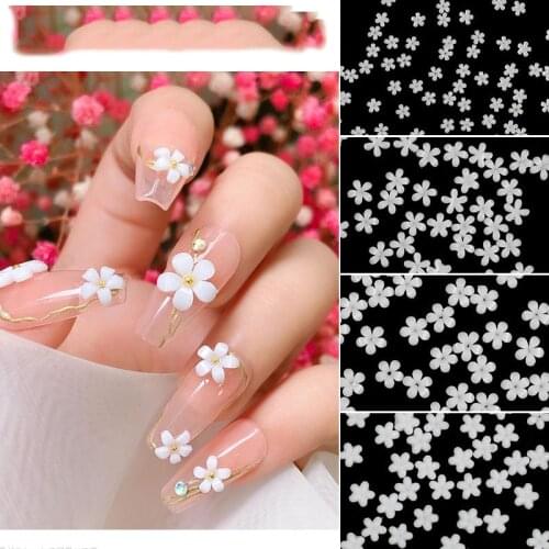 New 100pcs/bag Nail Glitter 3D Small Ball Multi-szies White Flowers Arylic Nail Art Rhinestone Decorations Manicure D053