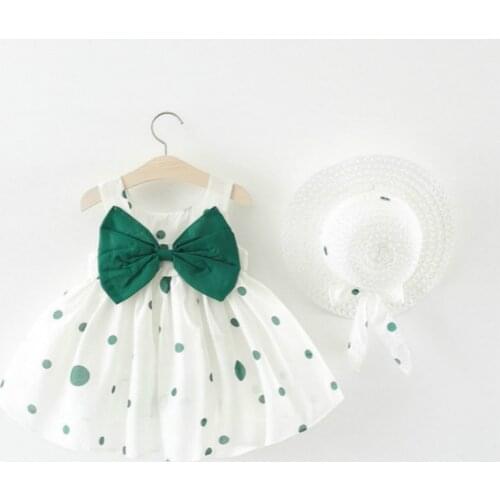 New Kids'Dresses for Children in Summer 2019 Original Kids' Big Butterfly Knot Dotted Straw Hat Princess christmas dress girl