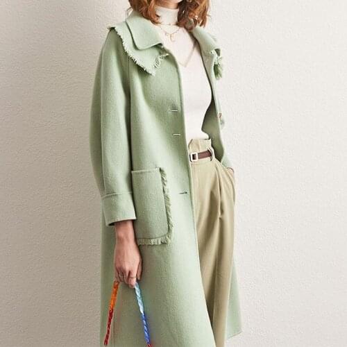 New high-end double-sided tweed coat in autumn and winter 2021 womens middle and long fashion over knee tweed coat zero