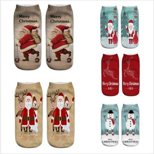 New Women 3D Christmas Socks Unisex Cartoon Elk Snowman Santa Socks Women Low Cut Ankle Christmas Socks Calcetines Mujer