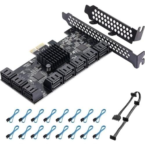 PCIE to 16-Port SATA3.0 Hard Disk 6G Expansion Card SATA 3.0 Controller Expansion Card Supports 16 SATA Cables (1X)