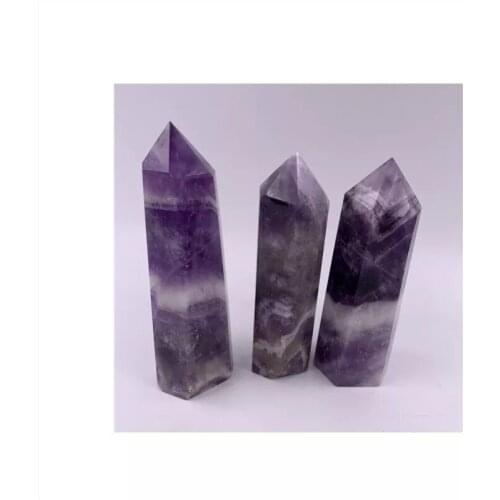 Natural Fantasy amethyst Crystal Colorful Striped Fluorite Quartz Crystal Stone Point Healing Hexagonal Wand Treatment Stone