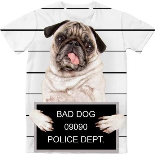 REAL American US SIZE Bad Dog Mugshot Funny Custom Made Sublimation Print Mens Clothing Top T-Shirt