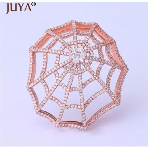 Luxury Cubic Zirconia Rhinestone Spider Web Pendant Connectors For DIY Multi Rows Pearl Necklaces Fittings Jewelry Accessories