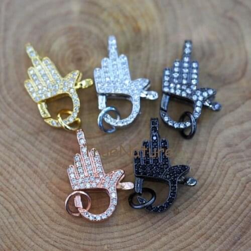 Handmade Hand Connector, Micro CZ Paved Lobster Clasp, Jumping Ring, For Jewelry Making Necklace FC6476
