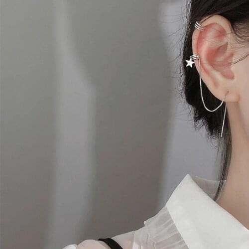 925 Sterling Silver Tassel Long Asymmetric Star Bead Charm Drop Earring For Women Fashion Wedding Jewelry eh1059