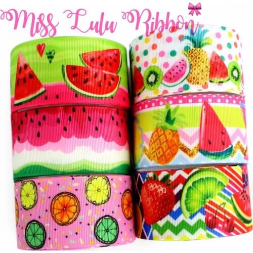 16mm-75mm Summer Fruits Series Orange Printed Grosgrain/Foe Ribbon Colorful Waves DIY Party Hair Bowknots Making 50yards/roll