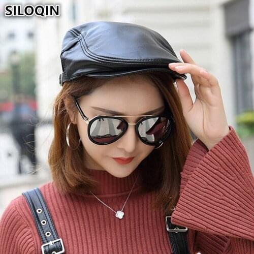 SILOQIN Genuine Leather Hats For Men Women Sheepskin Beret Autumn Winter Adjustable Size New Fashion Flat Cap Sombrero De Cuero