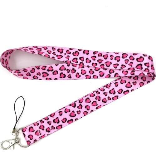 Pink Leopard Pattern Lanyard Keys Phone Holder Funny Neck Strap With Keyring ID Card DIY Animal webbings ribbons Hang Rope