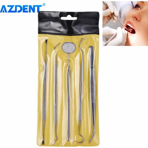 AZDENT Dental Mouth Mirror Stainless Steel Tweezers Elbow Probe Dentist Instrument Teeth Cleaning Whitening Dentistry Tools Set