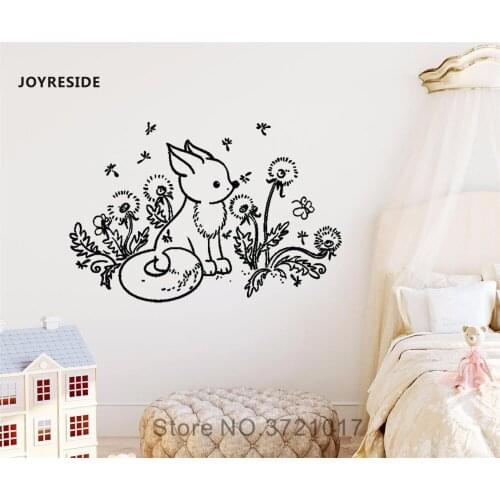 JOYRESIDE Little Fox Wall Flowers Animal Decal Vinyl Sticker Home Decor Bedroom Interior Baby Kid Room Art Decoration Mural A489