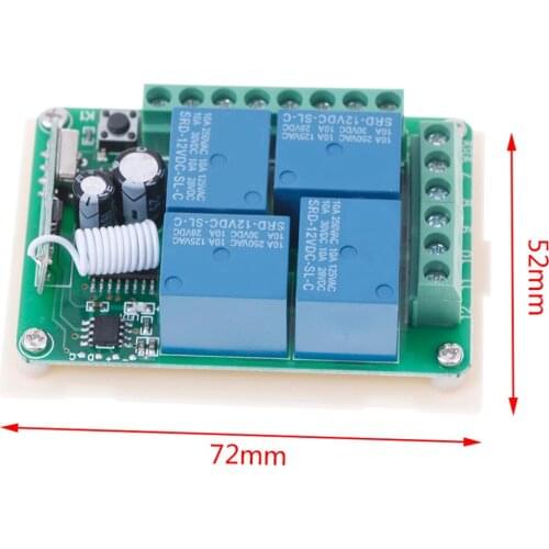 DC 12v 10a 433mhz 4ch Wireless Relay Rf Remote Control Switch Receiver High Qulaity