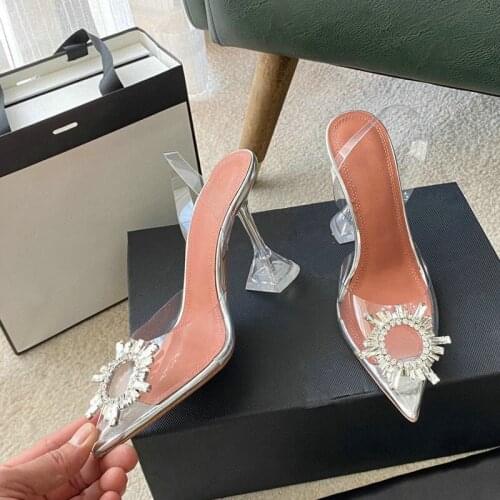 Transparent PVC Women Pumps Fashion Cup Heeled Slingbacks Summer Jelly Shoes Elegant High heels Party Prom ShoesBig size 34-45