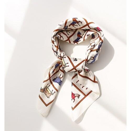 2021 New Multifunction Imitation Silk Horse Print Casual Satin 70*70CM Luxury Women Scarf