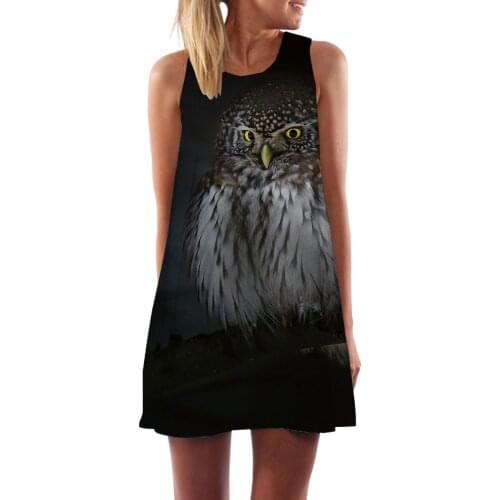 KYKU Owl Dress Women Animal Ladies Dresses Black Sundress Abstract Sexy Harajuku Korean Style Womens Clothing Vintage