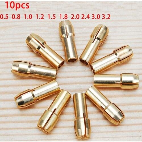 10 pcs 4.3 MM. Dremel mini brass Collet chucks including 0.5 / 0.8 / 1.0 / 1.2 / 1.5 / 1.8 / 2.0 / 2.4 / 3.0 / 3.2 mm