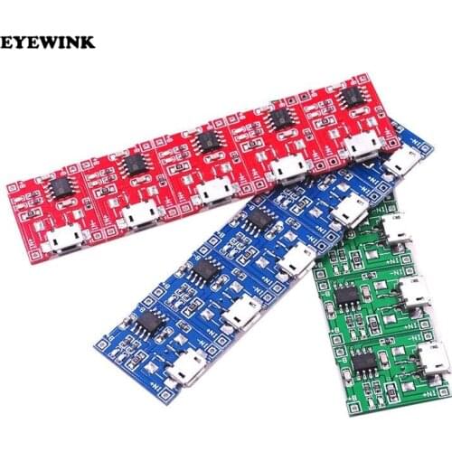 10pcs/lot Micro USB 5V 1A 18650 TP4056 Lithium Battery Charger Module Charging Board With Protection Dual Functions