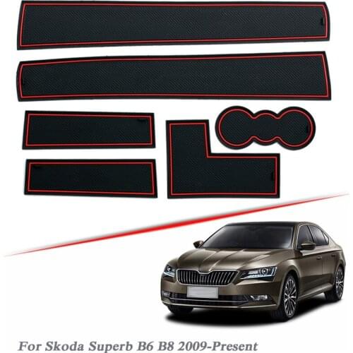 10pcs Car Styling For Skoda Superb B6 B8 2009-Present Latex Gate slot pad Interior Door Groove Mat Non-slip dust Mat Accessory