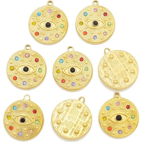 3pcs/lot 100% Stainless Steel Gold Evil Eye Pendant DIY Jewelry Charm Wholesale Factory Price Top Quality OEM Design Never Fade