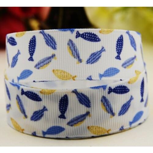 22mm 25mm 38mm 75mm Fish Cartoon printed Grosgrain Ribbon party decoration 10 Yards X-02872