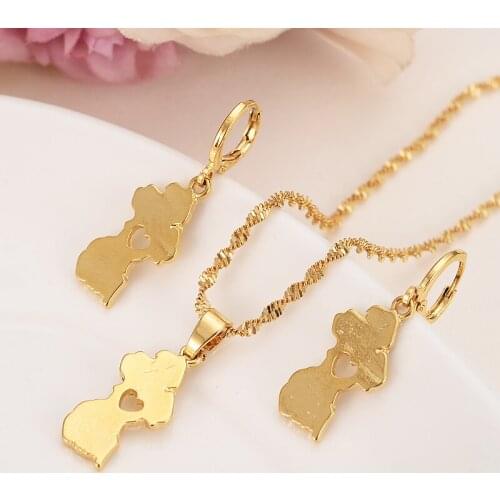 Bangrui New Fashion map Jewelry Set Pendant Necklace & Earring Fashion Circle Design Gold Color