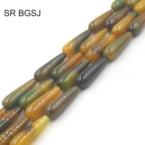 Free Ship 10x30mm Drop Teardrop Gem Stone Beads Yellow Carnelian Natural Agat Onyx Loose Beads Strand 15"