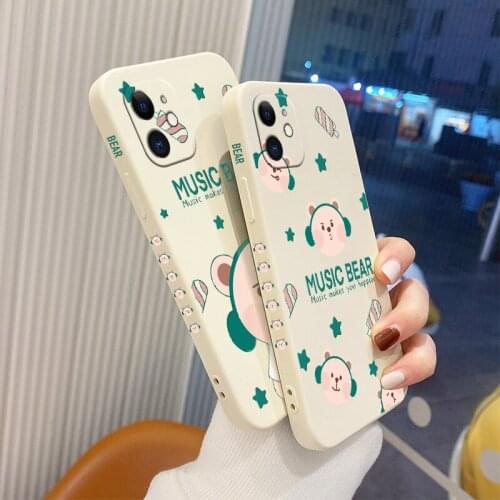 Cartoon Musical Bear Phone Case For iPhone 12 Pro Max 11 X XS XR XSMAX SE2020 8 8Plus 7 7Plus 6 6S Plus Liquid Silicone Cover