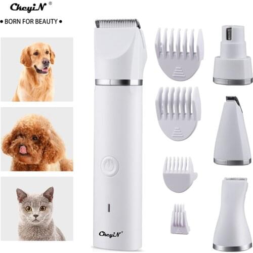 Ckeyin 4 In 1 Multifunction Dog Hair Cutter Professional Pet Nail Polisher Electric Pet Cat Clipper Pets Haircut Shaver Mower