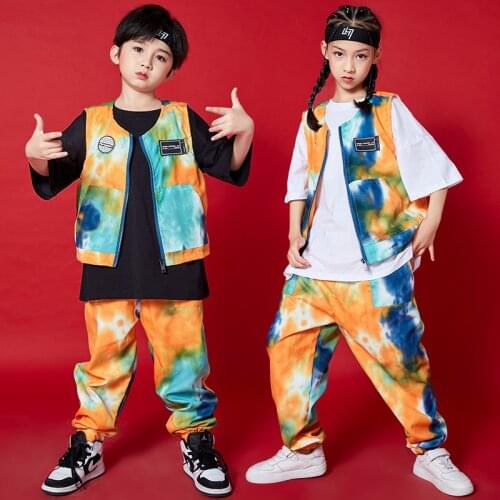 Kid Hip Hop Clothing Graphic Tee T Shirt Sleeveless Jacket Top Streetwear Jogger Harajuku Pants for Girl Boy Dance Costume 3 pcs