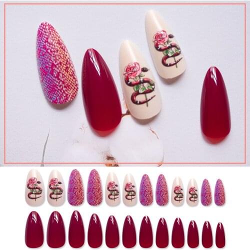 DingXue 24/pcs 3D Ballet Flower Snake Full Nail Detachable Tips For Nail Extension Manicure Art Press On Fake False Nails G026