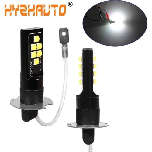 HYZHAUTO 2Pcs H3 LED White Yellow Bulbs Car Fog Light 3030 12-Smd Auto LED Fog Lamp Daytime Running Light DRL DC12V