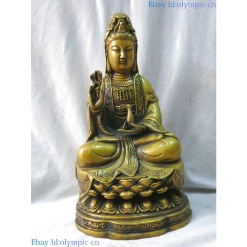11" China fine brass copper Avalokitesvara sculpture Kwan-yin buddha Statue