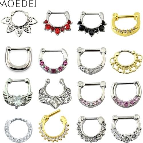 AOEDEJ 16g Crystal Nose Piercing Ring Septum Clicker Piercing Body Jewelry Real Piercing Nose Septum Nariz Piercings Tragus