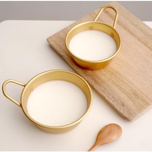Gold Color Korean Traditional Aluminum Round Rice Bowl Wine Cup with Handle for Korean Rice Wine Cup SN2988