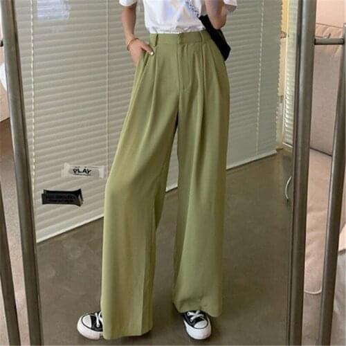 Limiguyue Summer Women Loose Casual Long Straight Trousers Fashion Solid Thin High Waist Pants Simple Wide Leg Suit Pants K333