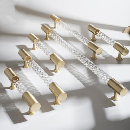 Nordic Light luxury original design brass acrylic twist handle cabinet furniture wardrobe door long double hole handle