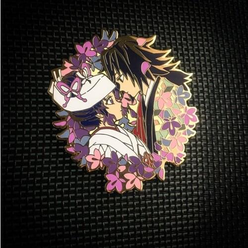 Anime Demon Slayer Kochou Shinobu Tomioka Giyuu Wedding Theme Metal Badge Brooch Pin Clothes Bag Accessory 5.5x6cm Cosplay Gift