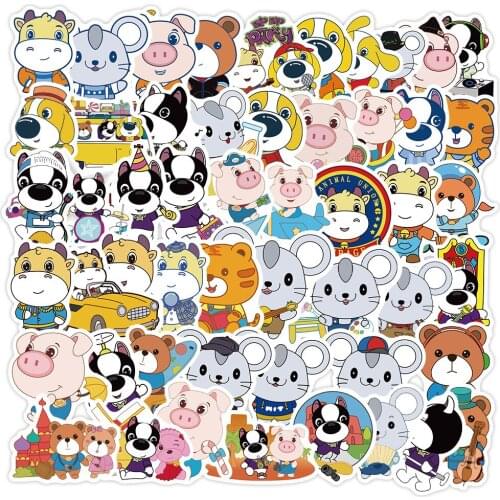 Cute Crazy Animal Series Graffiti Aesthetic Sticker Trolley Case Diary Skateboard School Office Stationery Decoration 57PCS