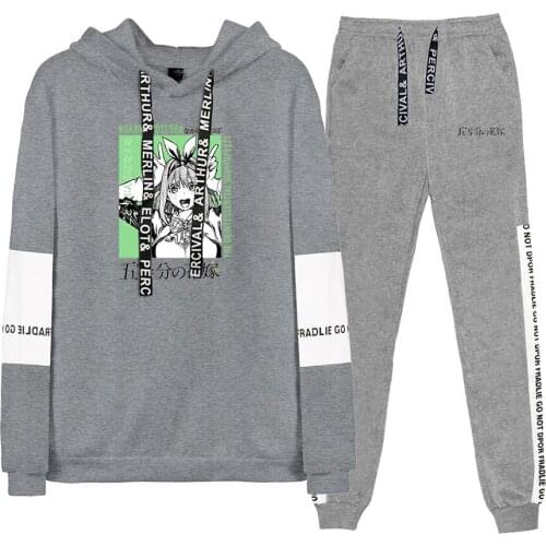 Fashion Autumn The Quintessential Quintuplets Hoodies Unisex Tracksuit Two Piece Women Men Gray Hooded+Sweatpants Casual Sets
