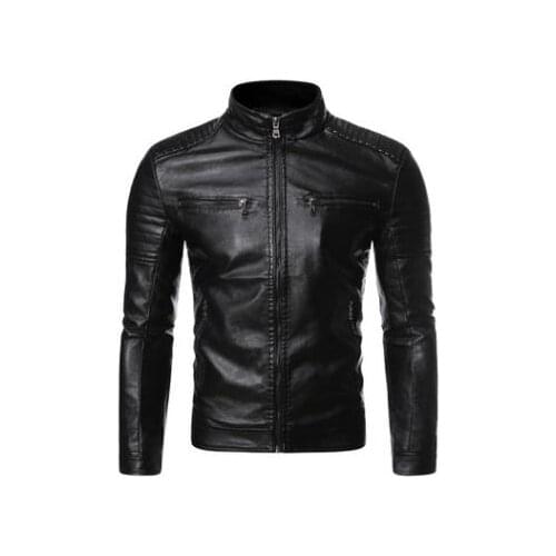 2021 New Men Spring Vintage Casual Style Fleece Leather Jackets Coat Men Outwear Fashion Motor Bike Faux Leather Jacket Men